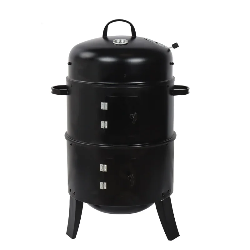 Black Outdoor Vertical barrel smoker Meat fish 3 In 1 Charcoal Bbq Grill Barbecue Smoker