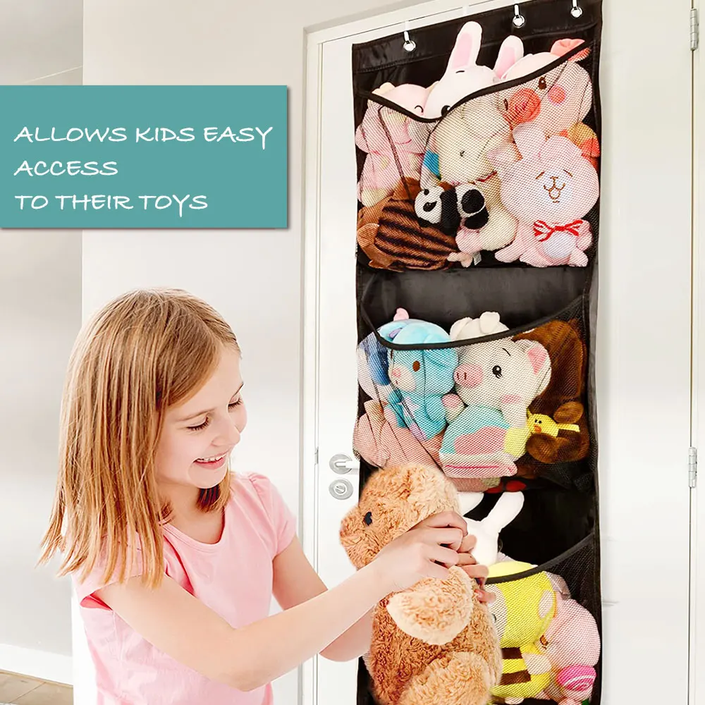 5 Large Pockets Over the Door Stuffed Animals Organizer Animal Storage for Toys Hanging Toy Baby
