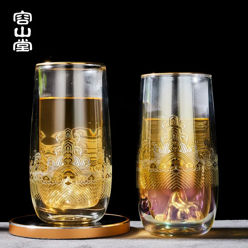  Rongshantang gold and silver firing glass large heat resistant snow mountain green tea cup household juice Chinese