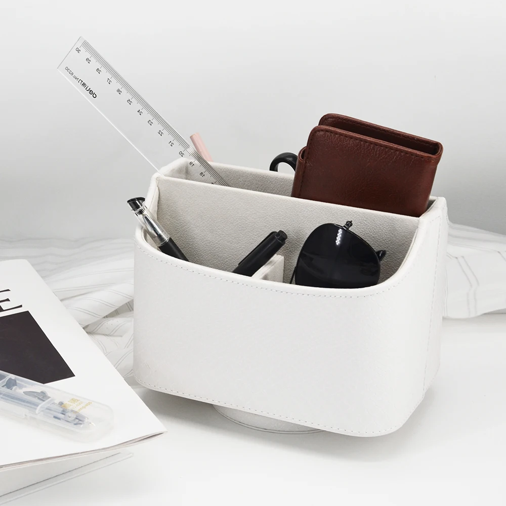 360 Rotating leather Shelf desktop  Storage pen Box Makeup cardboard desktop organizer office supplies