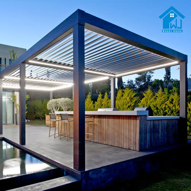 12 Feet Depth 17 Feet Wide 10 Feet High Louver Waterproof Customized Pergola with Manual Open Close