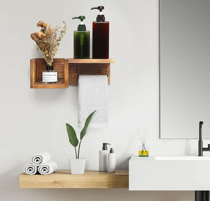 Best selling wall mounted kitchen bathrooms toilet paper holder wood toilet paper holder with shelf