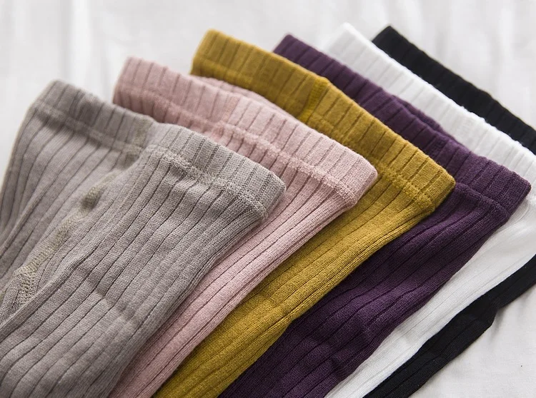 winter baby kids tights leggings high quality organic cotton ribbed dark purple leggings for girls kids and children