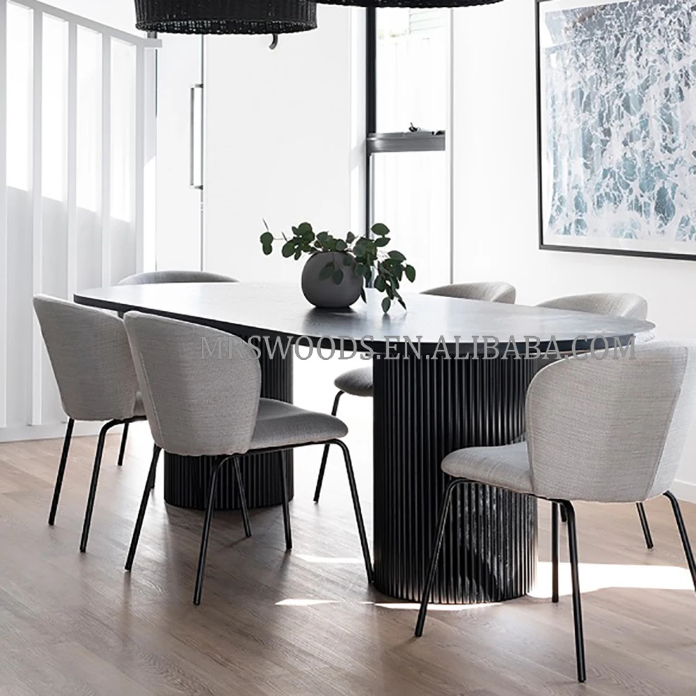 Mrs Woods Nordic Reclaimed Solid Wood Round Black Ribbed Modern Luxury 12 Seater Dining Table