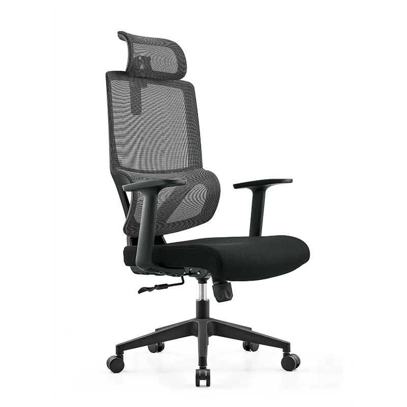 High Back Nylon Base Ergonomic Black Mesh Office Chair With Lumbar Support And Fixed Armrest