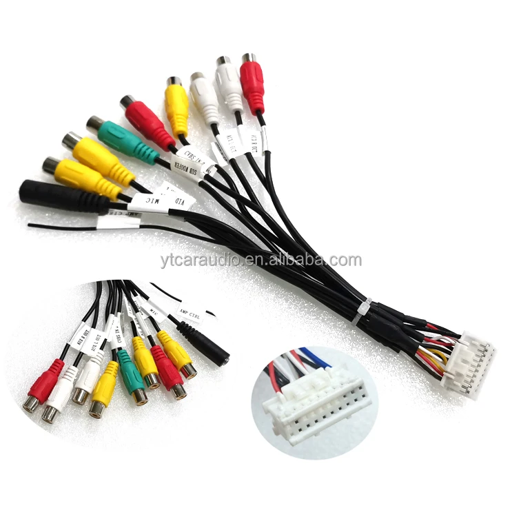 Car 20-pin Extended Interface RCA AUX-IN/OUT Cable With Audio IN/Out  MIC For Android Head Unit Stereo