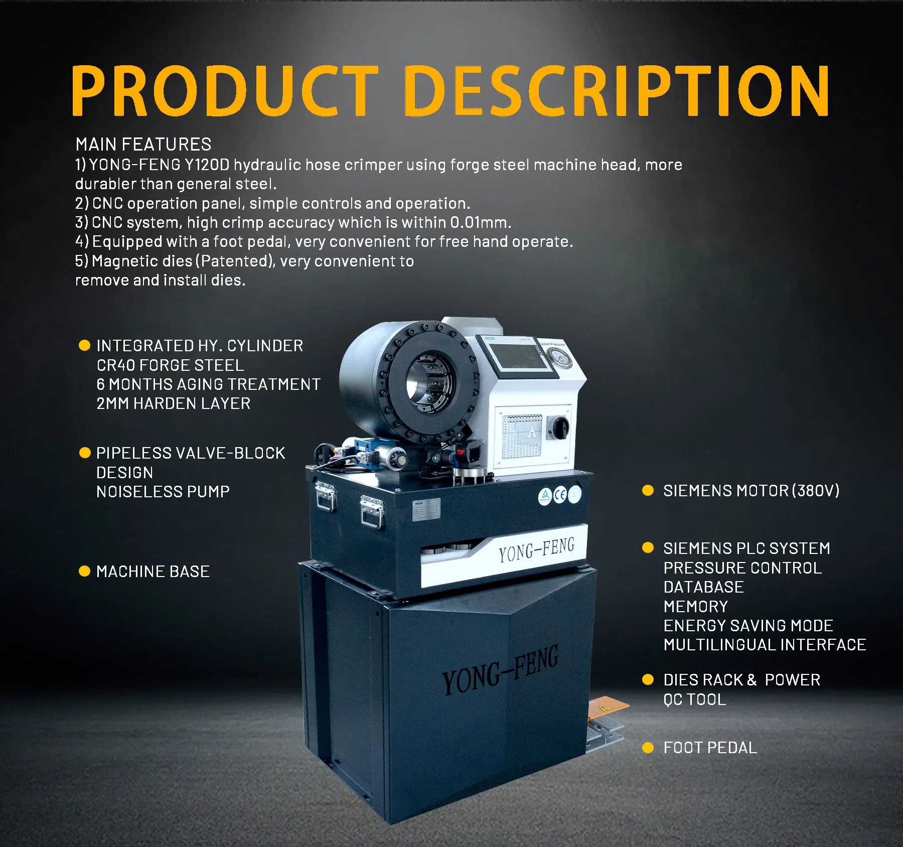 YONG-FENG Factory Directly Supply Y120D hydraulic hose crimper/crimping machine price