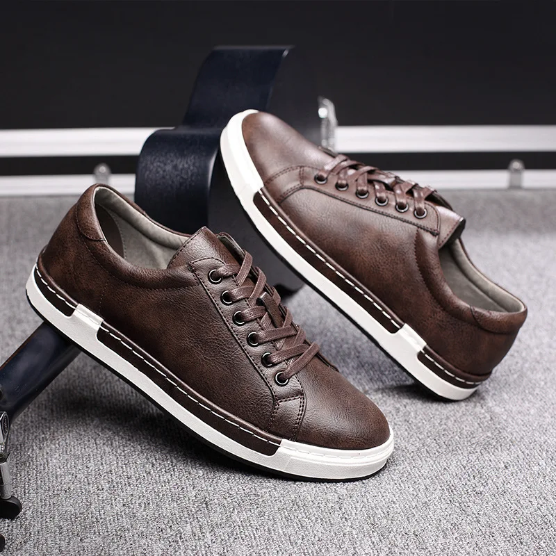Fashion custom logo trendy PU leather sports casual shoes plus size 48 all match men sneaker