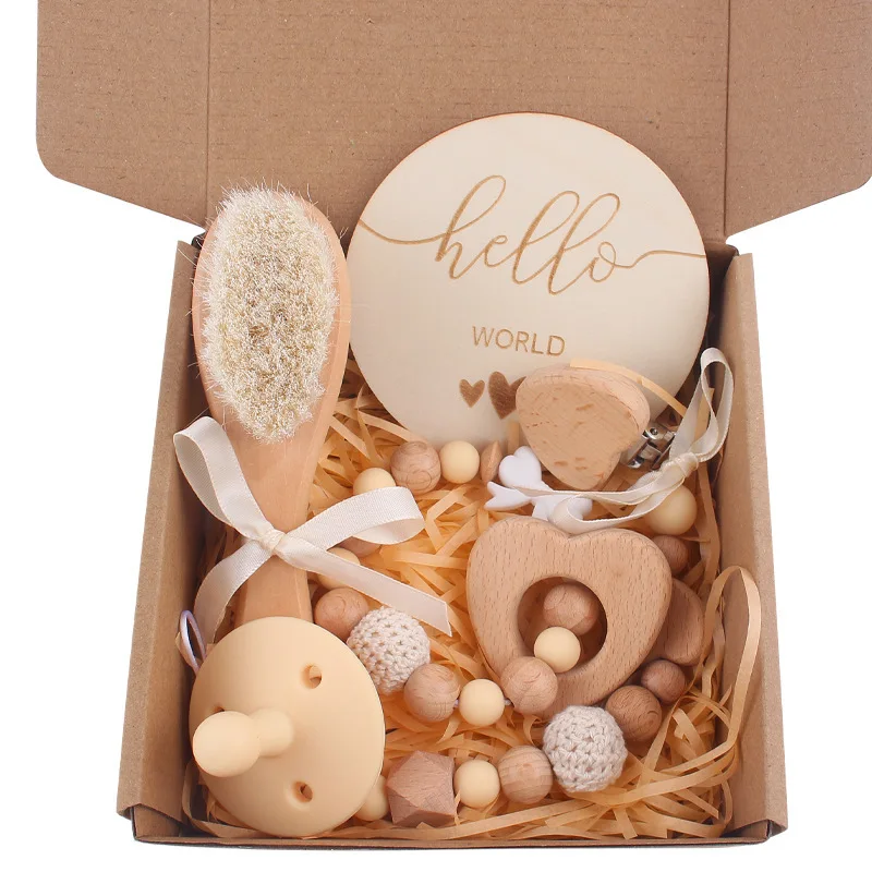 Baby Shower Newborn Lovey Welcome Gifts Set Baby Boy Girl Gift Set Newborn Bibs Beech Teether Pacifier Clip Unique Present