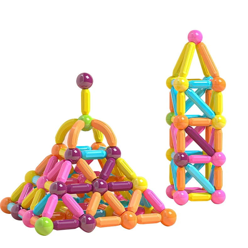 2021 Hot Selling 64 pcs Magnetic Sticks Toy Educational Construction Blocks Building Magnetic Bar Magnet Toys for Kids