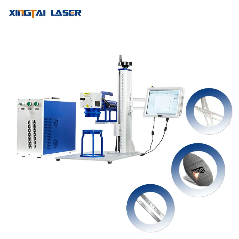 80*80 Auto Focus 2D Glass Fiber Laser Engraving Machine 100W Yag For Wine Gold Jewelry Dog Plates Engraving