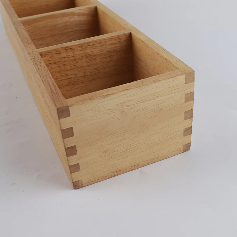  Rubber Wood Bamboo 4-Part Drawer Organizer Box Stacking Storage