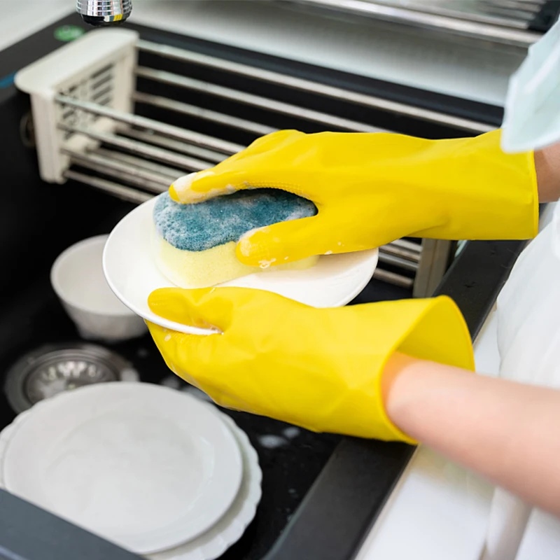 WaterProof Aniti Slip Good Grip Sprayed Flock Fish Scale Cleaning Gloves Latex Gloves Household Gloves