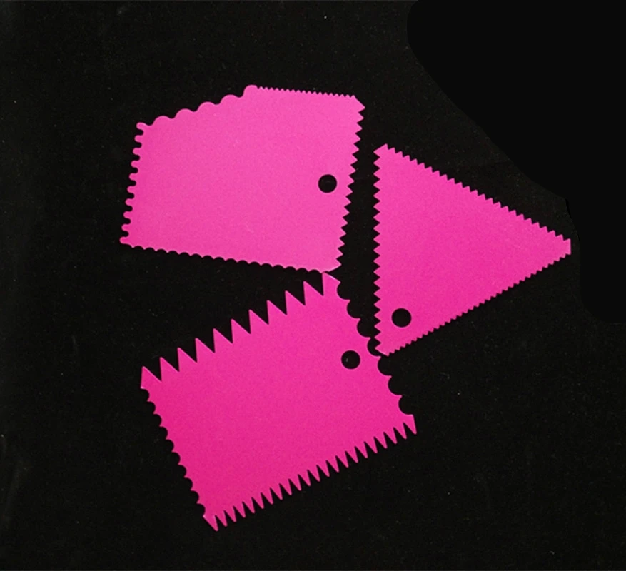 Three-piece rose red and yellow plastic cream cake scraper pastry dough cutting knife