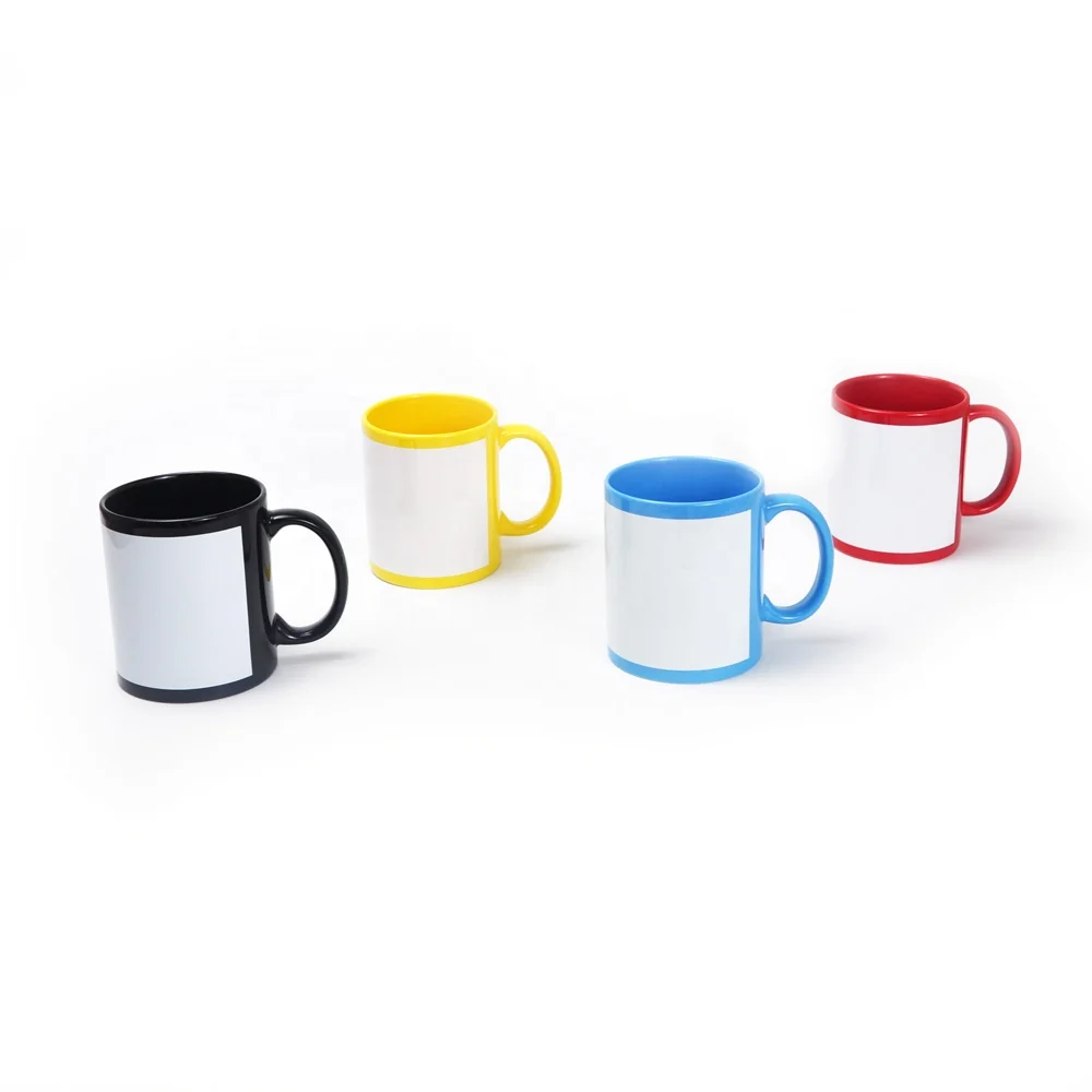 11OZ full glazed sublimation mug with white patch photo DIY sublimation mug factory premium quality heat transfer mug