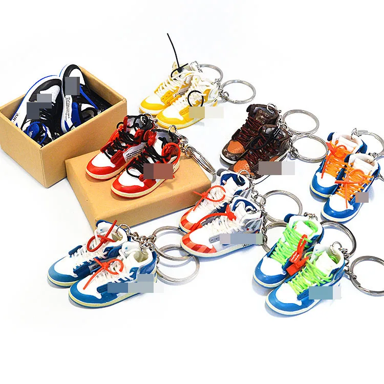 
Wholesale 3d sportshoes bag decoration rubber key chain mini air jordan shoes keychain with box 