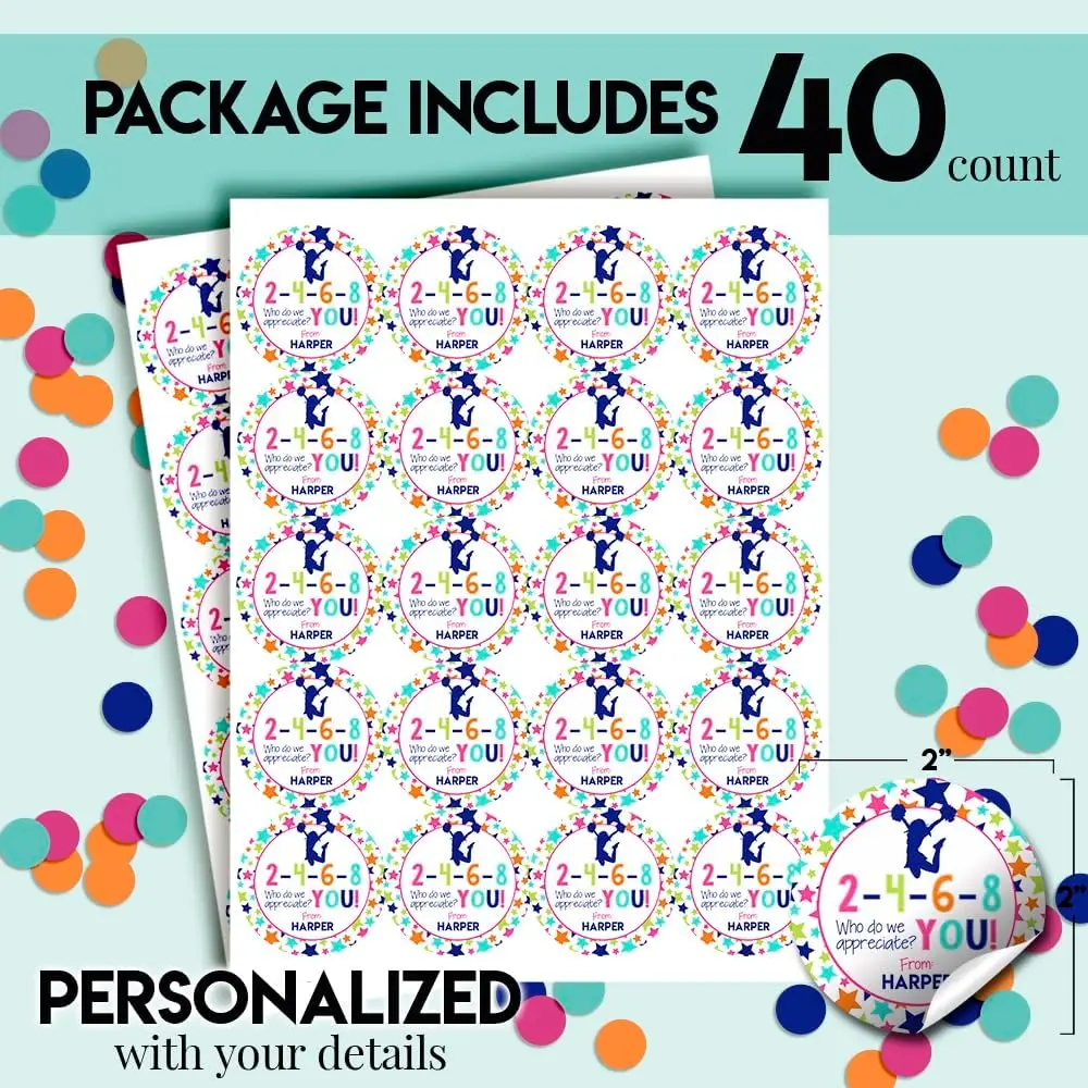 Personalized Cheerleading Sticker Birthday Cheer Leading Labels for Envelopes Custom Thank You Personalized Birthday Stickers