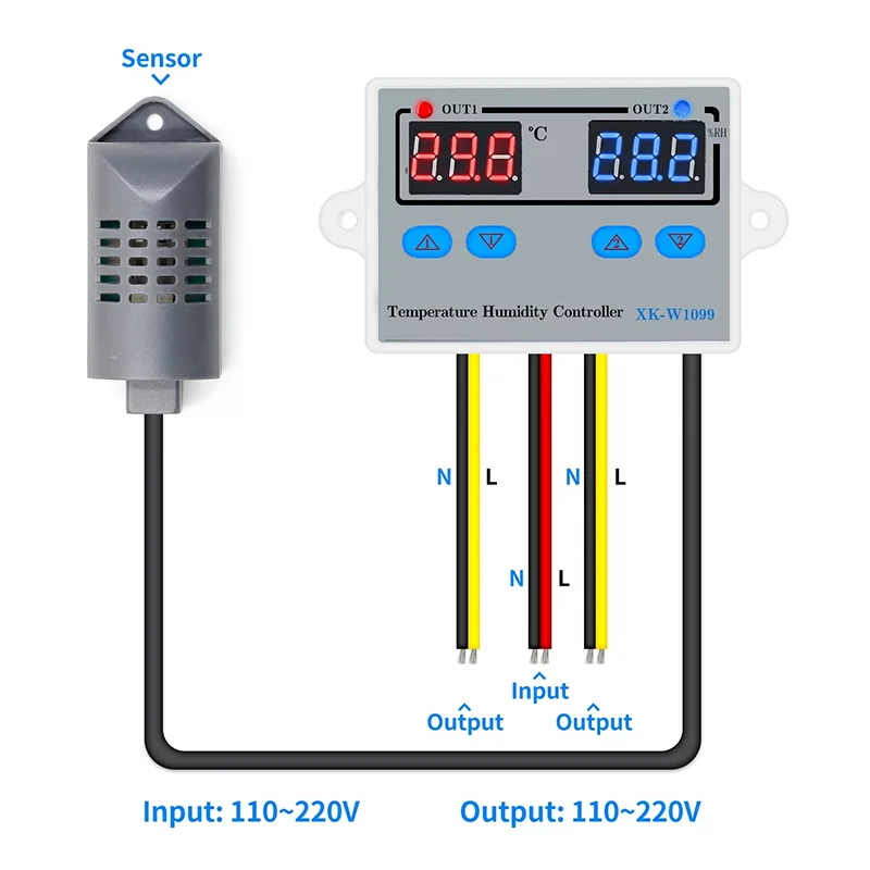 DC12V цифровой контроллер температуры и влажности Термостат гигростат 10A регулятор температуры термостата XK-W1099