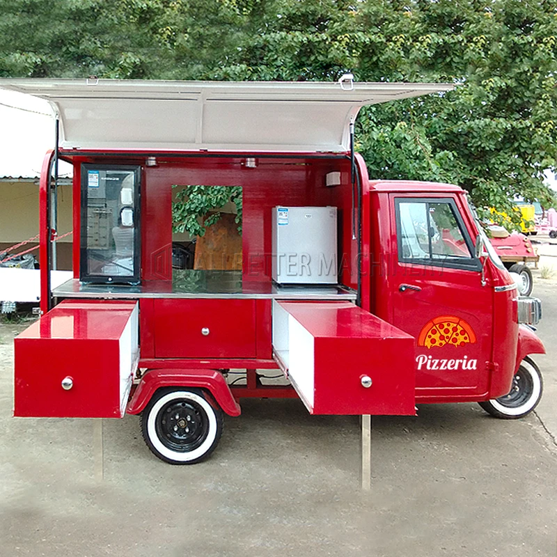 ALLBETTER Custom 3 Wheel Ape Coffee Bar Tuk Tuk Food Truck Pizza Motorcycle Electric Tricycle Food Cart Cook Trailer