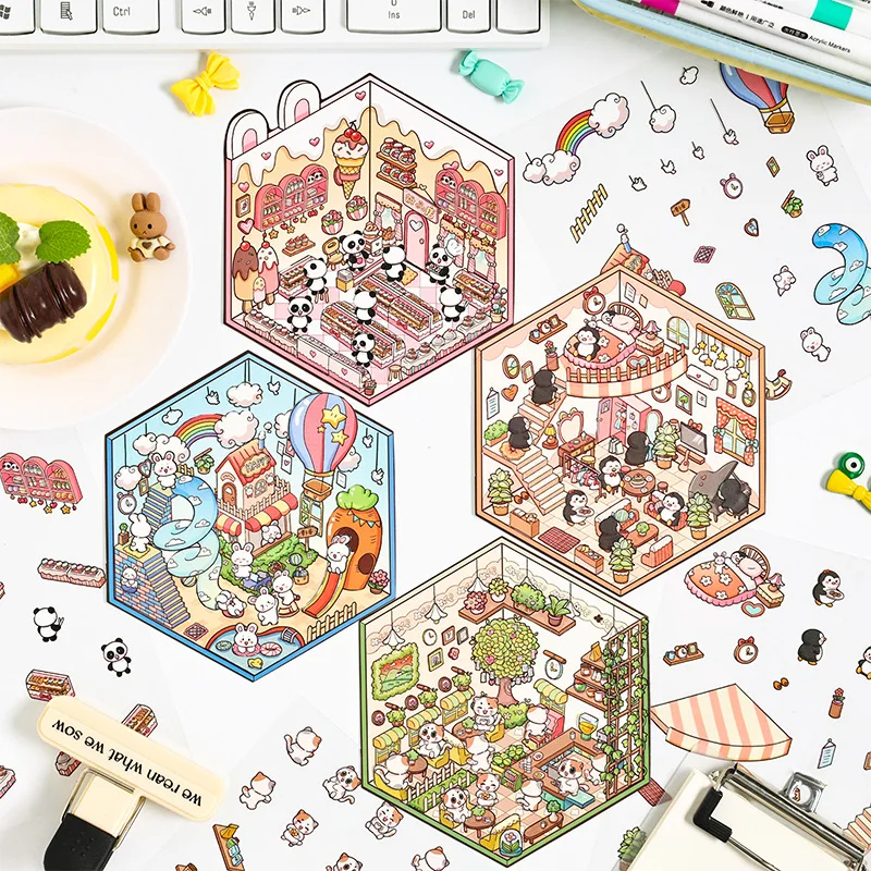 3 per pack of dream cabin scene scenery stickers 3d three-dimensional diy handbook stickers stickers