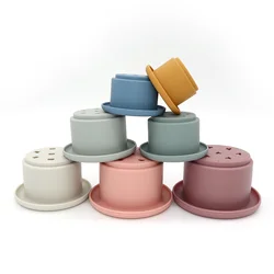 Manufacturer Educational Montessori Toddler Stacker Building Blocks Kids Bath Toy Stacking Cup Silicone