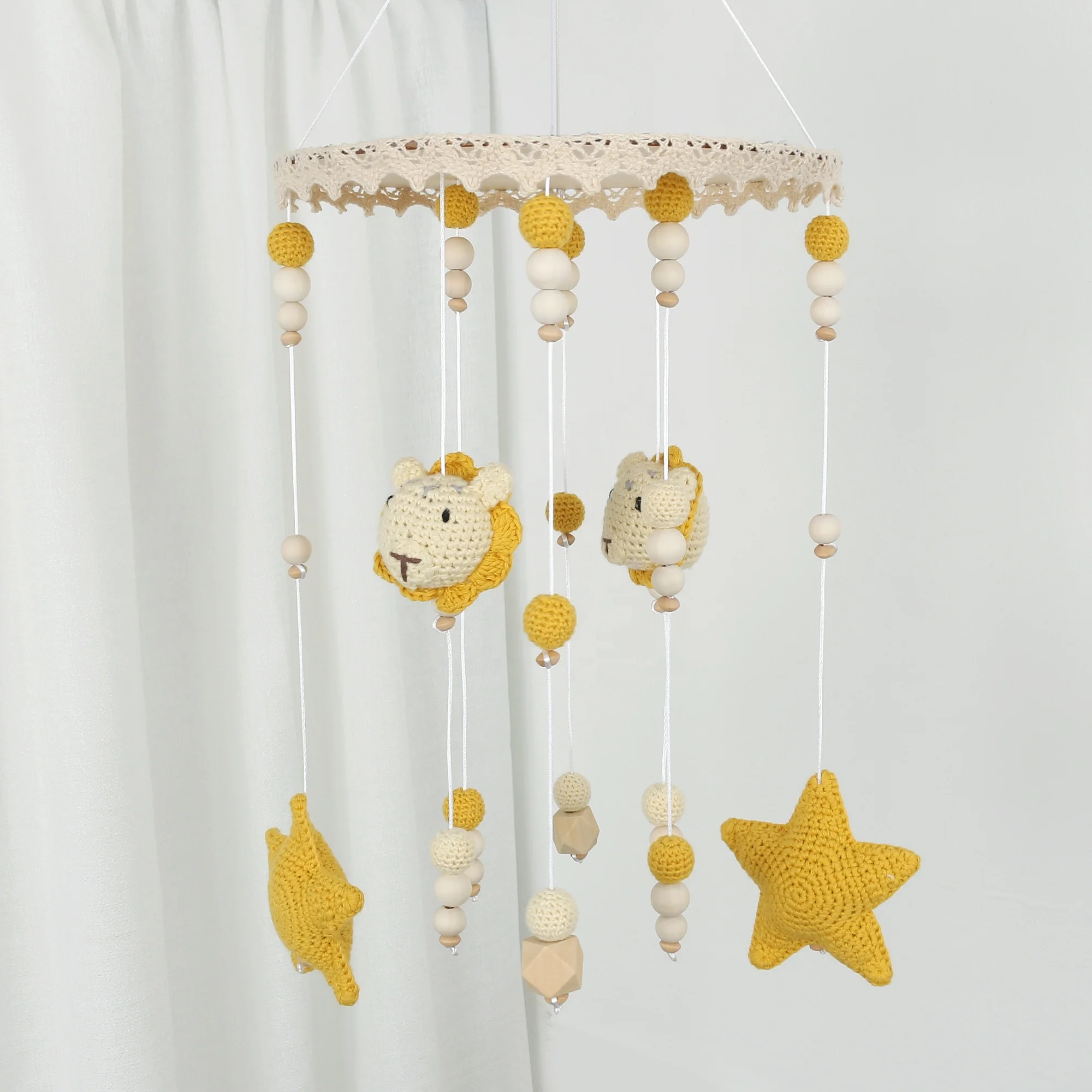 bedroom organic wooden round circle custom handmade animal baby crib mobile