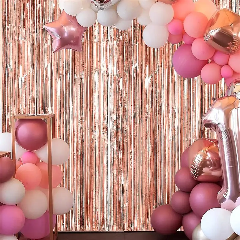 Xieli Vietnam Birthday Party Decor Rose Gold Backdrop Foil Fringe Curtain