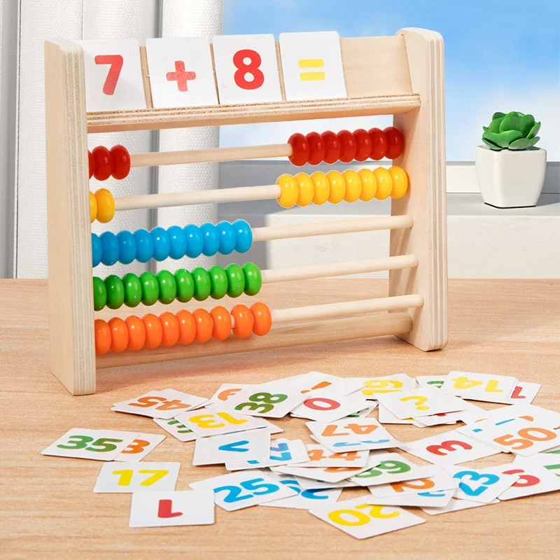 Wooden Multifunction Math Toys Wooden Abacus Frame Kids Montessori Toys Preschool Learning Educational Toys for Baby Toddlers
