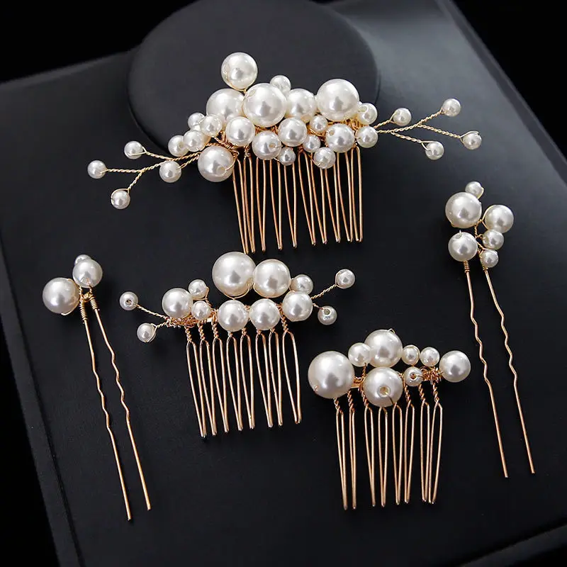 Hot Sell Handmade Pearls Hair Combs and Hairpins Set Bridal Pearls Hair Comb Wedding Hair Accessories 5pcs Per Set