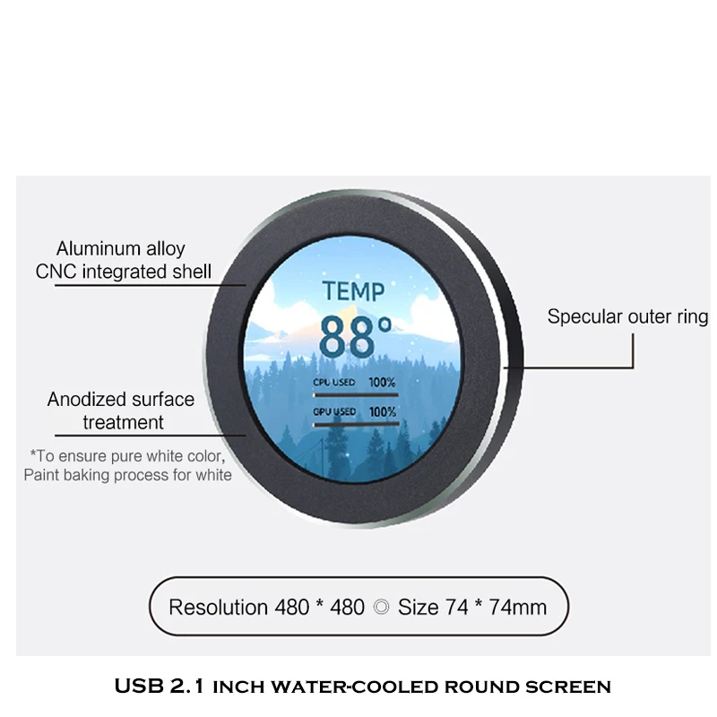2.1 Inch IPS MINI PC CPU AIO Water Cooling Monitor 120/240/360,DIY Dynamic Temperature Display,USB Cabinet Gamer Screen Aida64