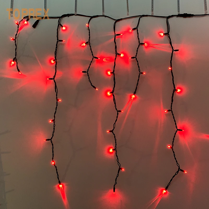 Toprex Decor Waterproof Tree Ornaments LED fairy String icicle outdoor red Christmas lights for Holiday decoration