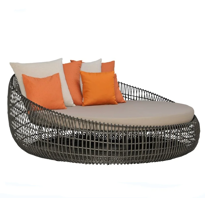 
All Wicker Daybed Patio Furniture Outdoor Bed Rattan Round Sunbed with Canopy Beach Sunbed Beach Daybed 