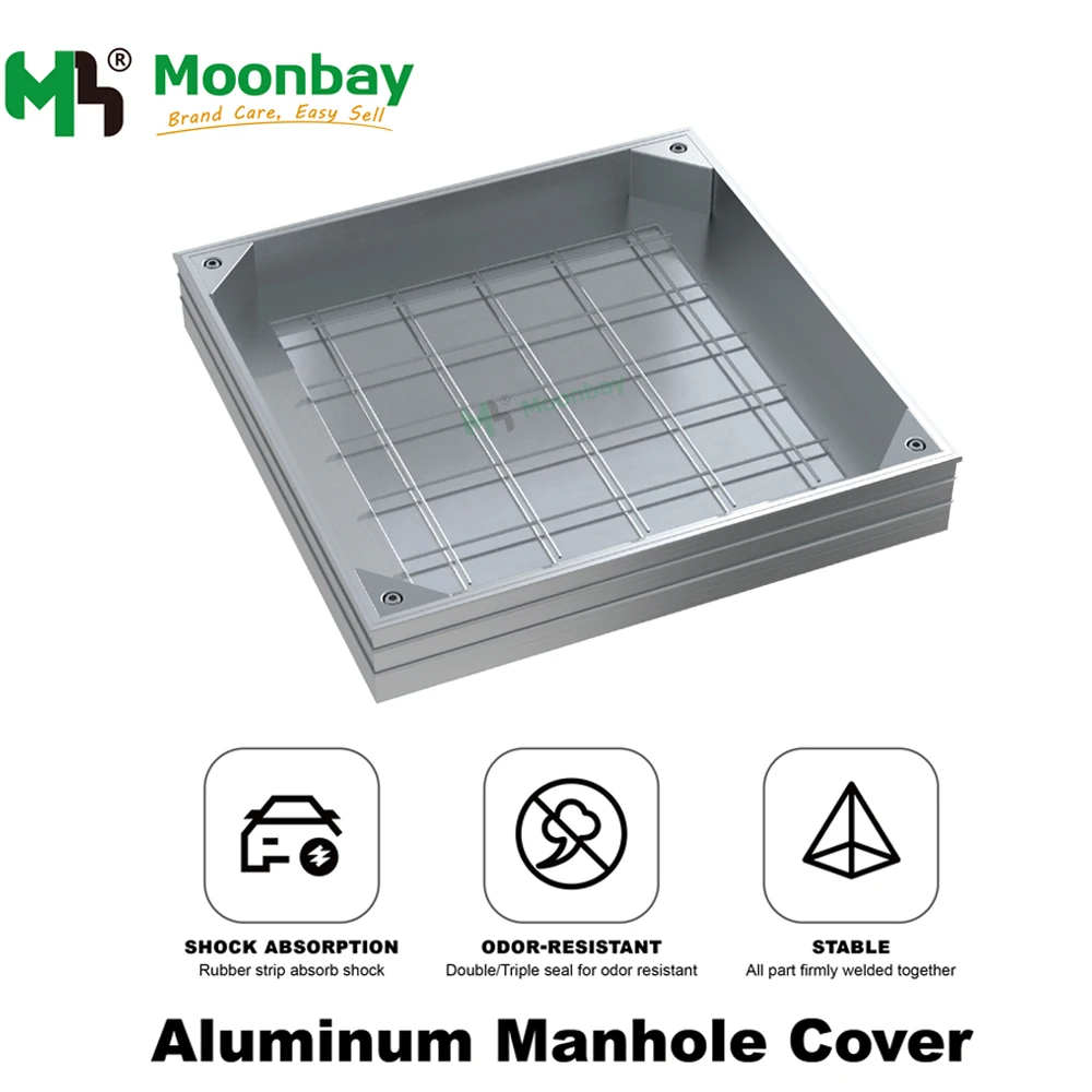 Square heavy duty recessed aluminium manhole cover with locking system aluminum overall size 400*400mm