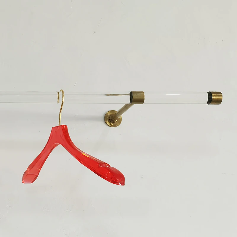 Wall Mounted Boutique Furniture Acrylic Clothing Hanger Gold Wall Mounted Clothing Rack Display Stand