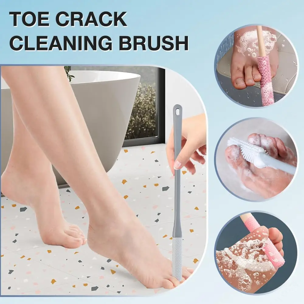 Toe Gap Cleaning Brush Long Handled Silicone Toe Crevice Cleaning Brush & Exfoliating Brush Foot Scrubber in Shower