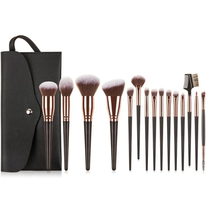 Foundation Eyelash Eyebrow Eyeshadow Brushes 15pcs Professional Makeup Brush Set With Bag