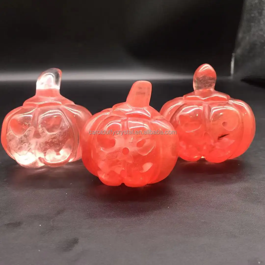 Wholesale Natural Quartz Carved Crystal Hollowed-out Red Melt Refining Pumpkins for Decoration