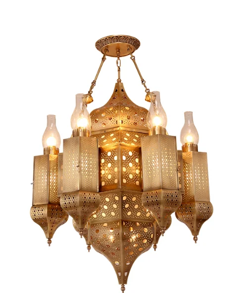 Antique Moroccan lighting Mosque large iron chandelier for Muslim decoration gold for home indoor decoration