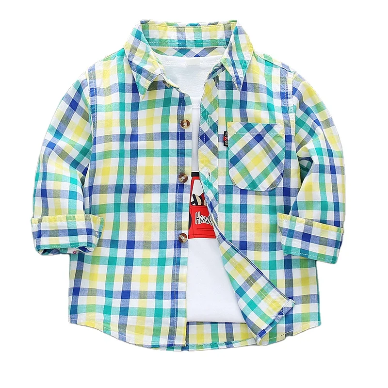 Детская клетчатая рубашка на весну и осень, детская клетчатая хлопковая рубашка с длинным рукавом, куртка