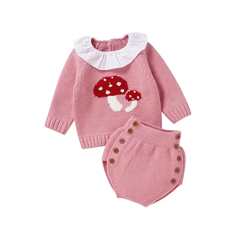 Wholesale Custom Western Luxury New Born Girls Winter Knit Wear Cute Baby Clothes Sets 0-3 Momth