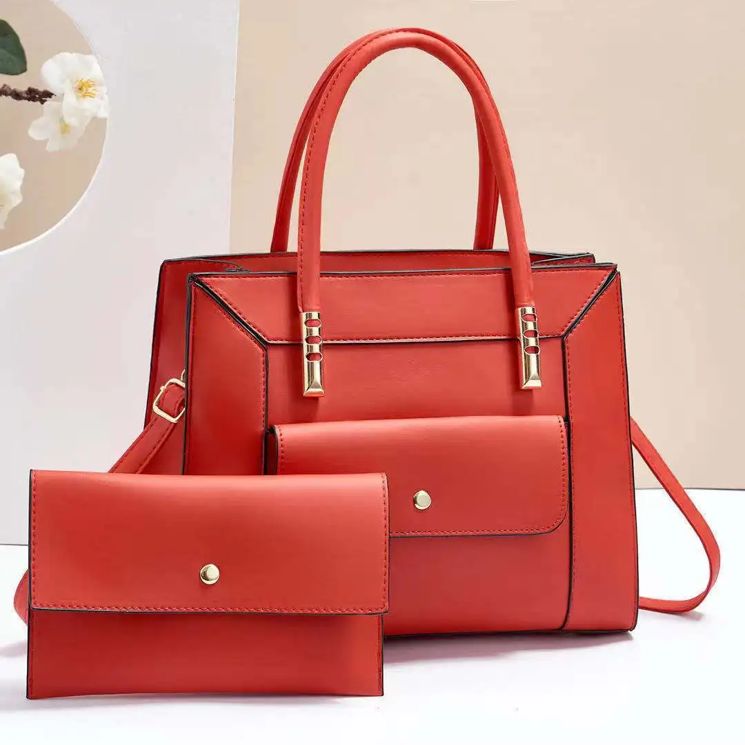 2024 New Pu Women Handbags Two Piece Big Capacity Ladies Clutch Bag Handbag Set Wallet