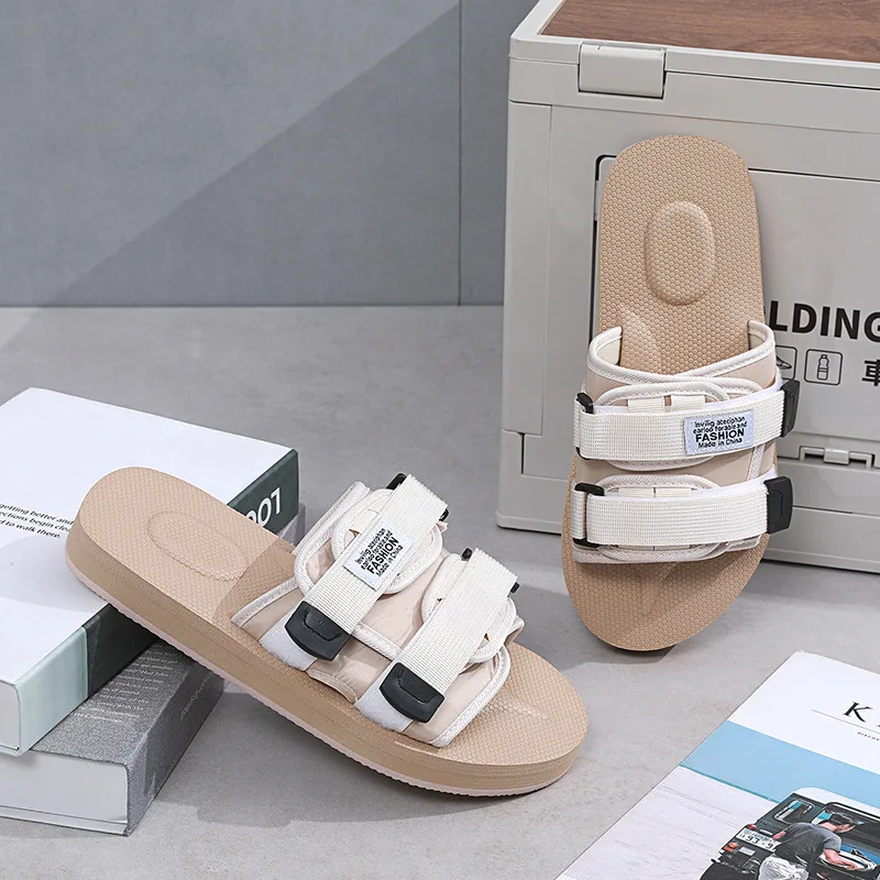 Wholesale Men Slippers Light Weight Custom Logo Men Sandals Summer Beach Slides Shoes Anti-slip Eva Cotton Fabric Unisex 5 Pairs