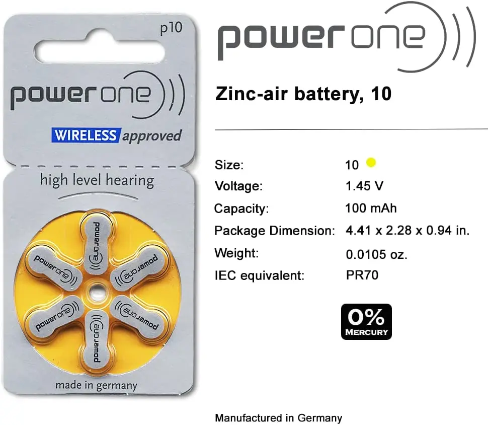 Hearing Aids Batteries Powerone Hearing Aids Batteries Power One Size 10 Zinc Air Hearing Aid Batteries