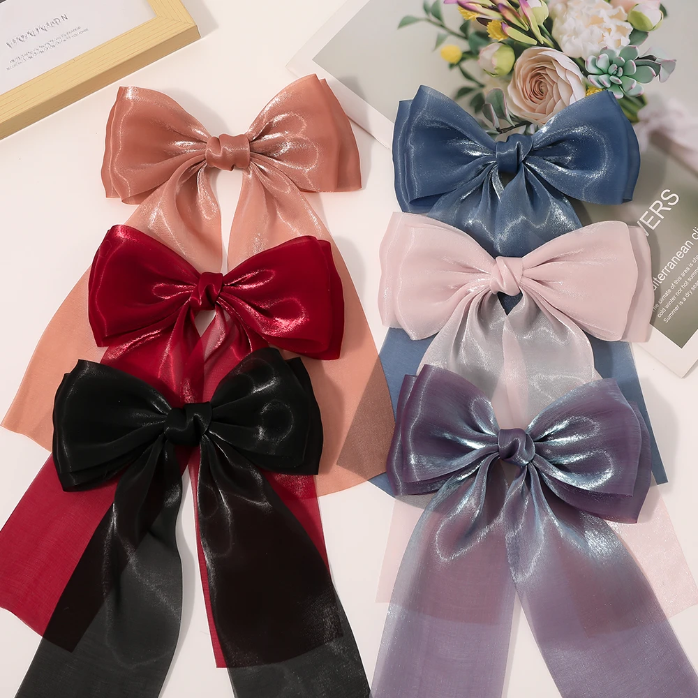 girls pastel  color neat bowknot bow-tie hair ribbon with alligator clip