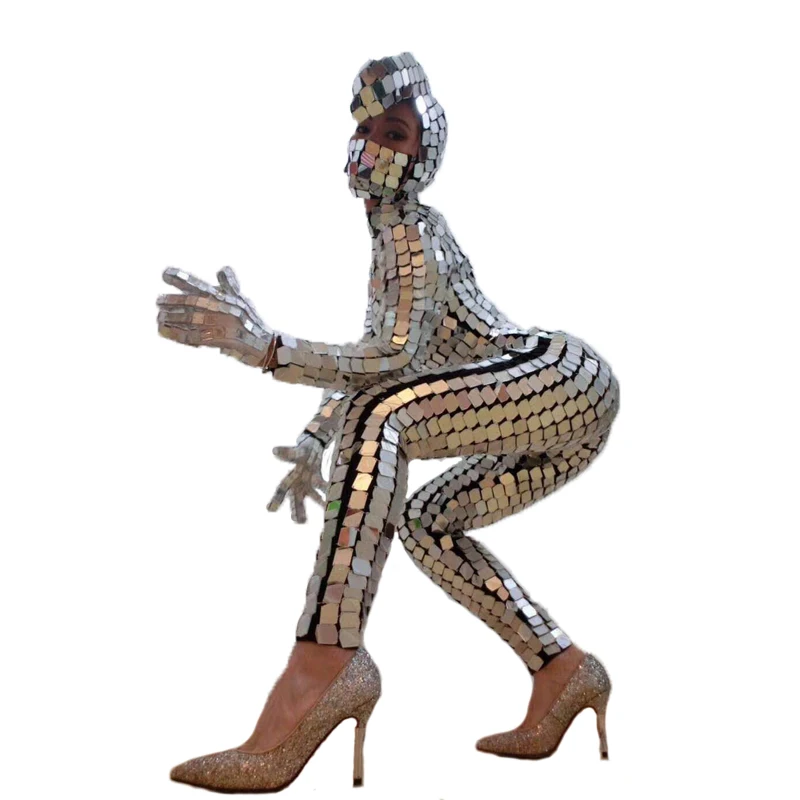 Праздничный блестящий лазерный костюм для танца, зеркало, очки, змея, серебряный костюм, косплей, механический танцевальный реквизит, зеркальный светоотражающий костюм