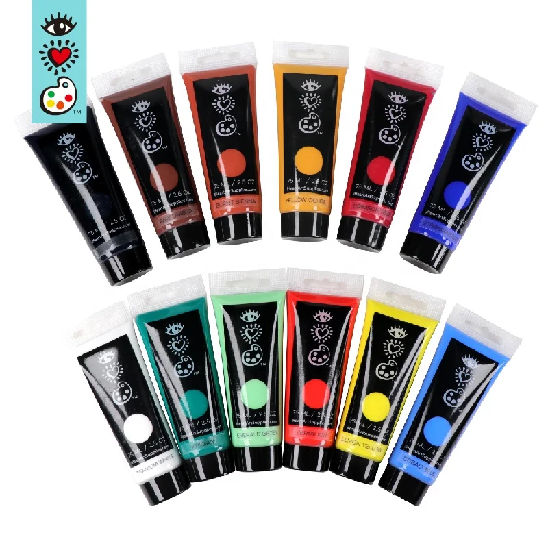 
75ml Plastic Tubes 12 Colors Art Acrylic Paint Bulk 