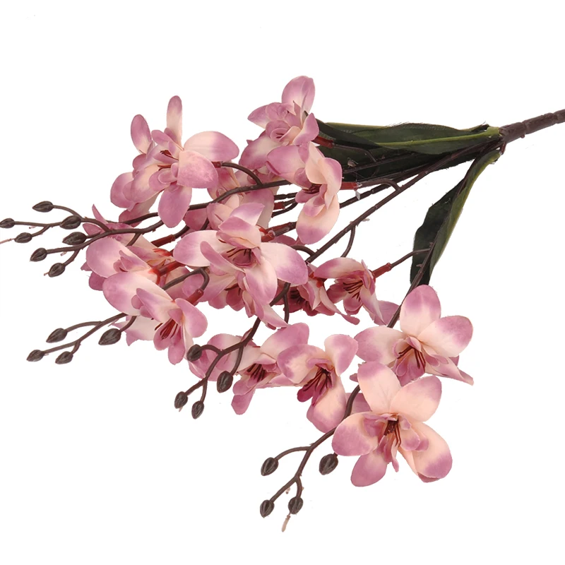 5 Branches Small Autumn Color Artificial Orchid Cymbidium Bouquet for Indoor Decoration