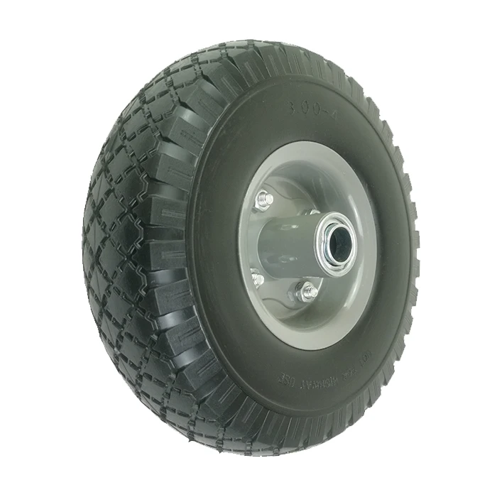 10 inch 3.00-4 polyurethane PU foam filled tire toy car wheels with plastic rim for wagon trolley