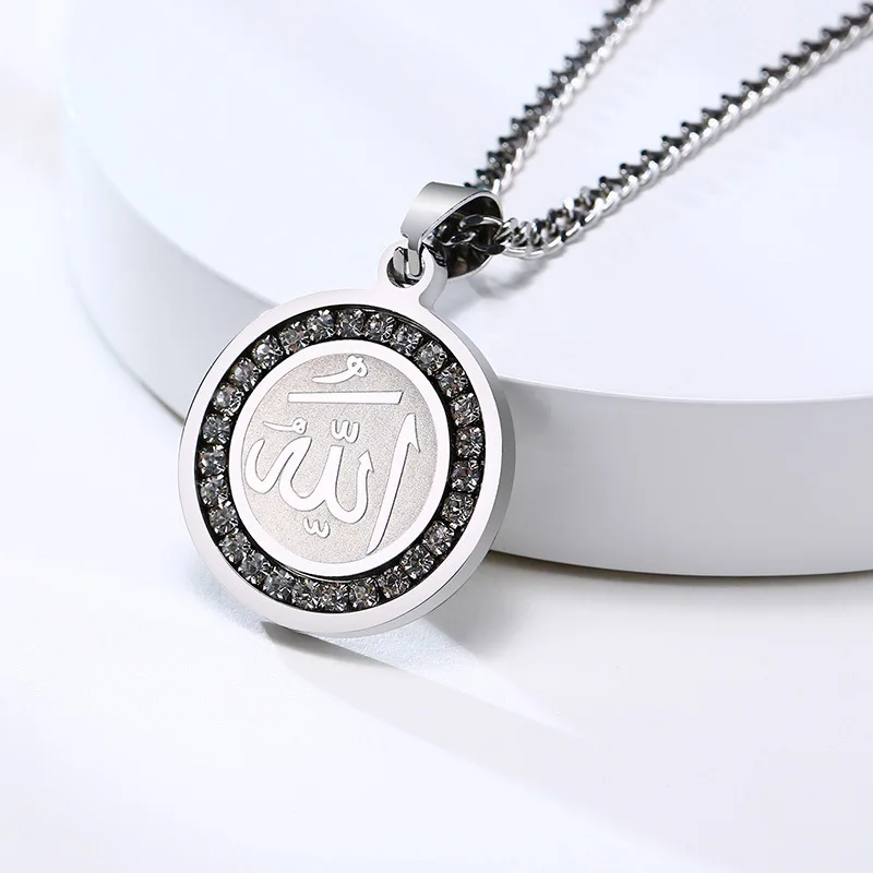 LWX50025 Gold Plated Cz Stainless Steel Pendant Necklace With Muslim Islam Allah Engraved Customized For Men Women