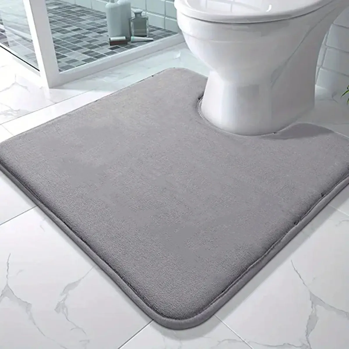 50x60cm Large Size U-Shape Moden Super Absorbent Non-Slip Polyester Bathroom Mat Quick-Drying Toilet Bath Solid Mat